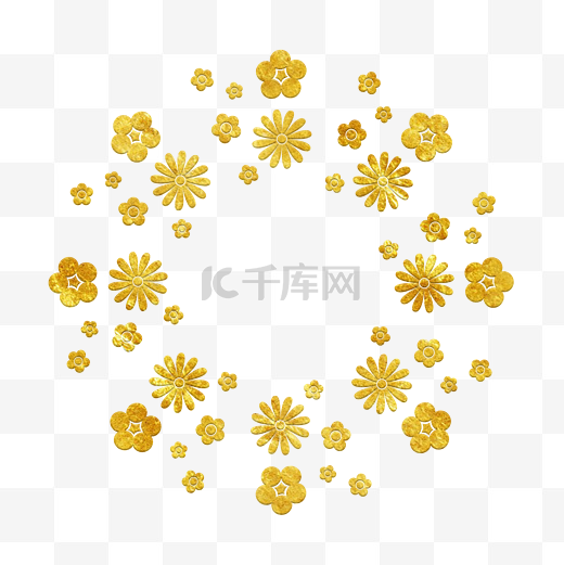 中国风传统烫金鲜花花纹装饰图之野花花环图片