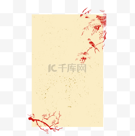 水墨花鸟复古金纸春节新年边框背景图片