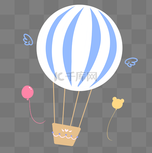 蓝白色条纹可爱热气球空中漂浮素材免抠图片