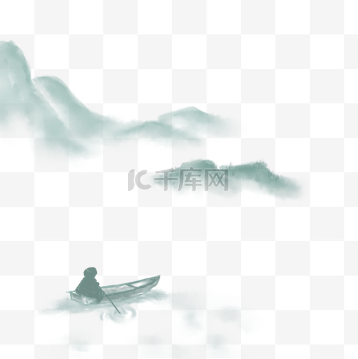 中国风山水水墨远山流水小船图片