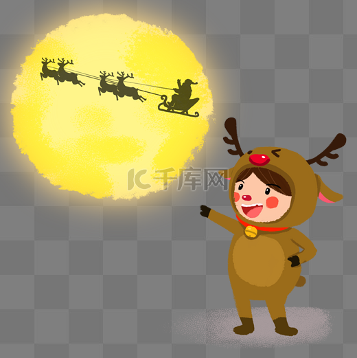圣诞节手绘卡通人物圣诞麋鹿小朋友图片