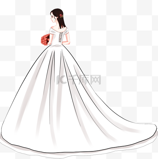结婚白色婚纱手绘女PNG免抠图片