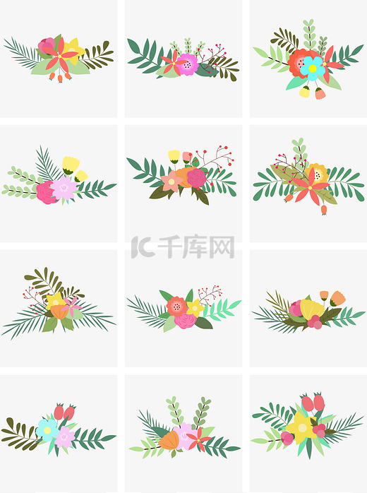小清晰花朵叶子交错装饰矢量图图片