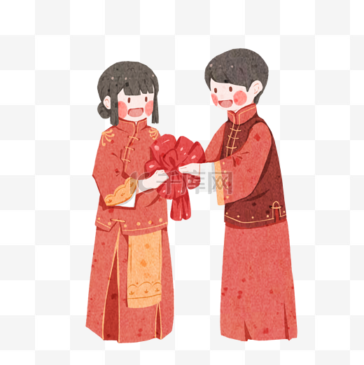 传统中式婚礼新郎新娘插画图片