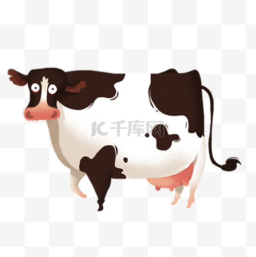 手绘插图可爱小奶牛简约卡通PNG透图片