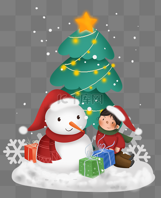 圣诞节圣诞树雪人和儿童图片