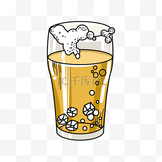 卡通圆柱形手绘透明玻璃啤酒杯子图片
