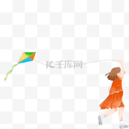 女孩在放风筝免抠图图片