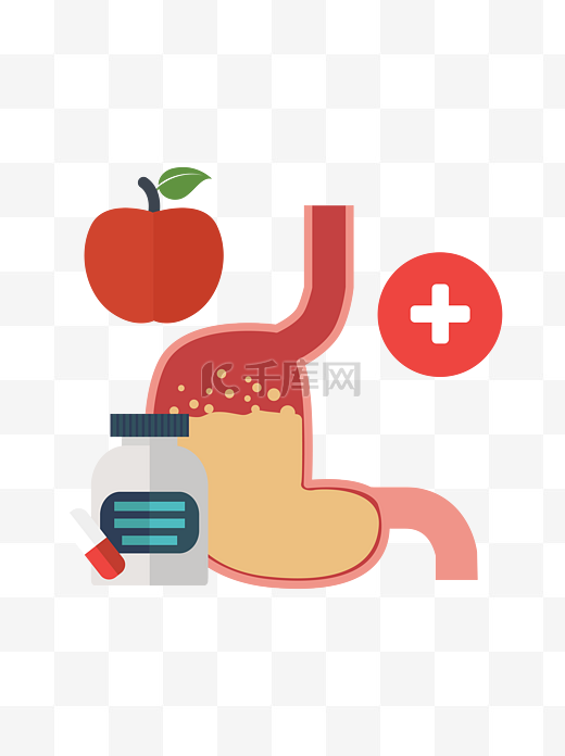 医疗胃部红色卡通风药物装饰元素图片