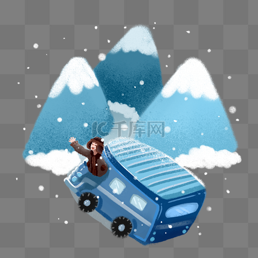 冬季旅行自驾游插画图片