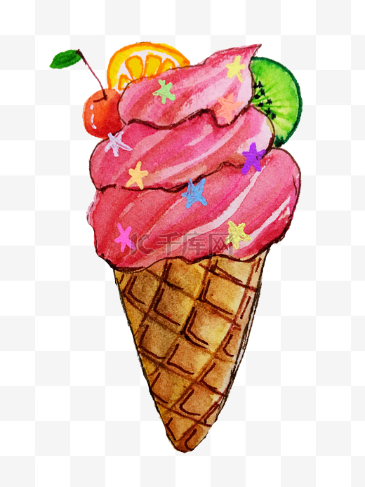 水果冰淇淋卡通手绘插画图片