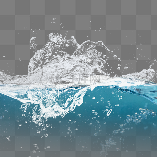 蓝色水面喷溅的水花元素图片