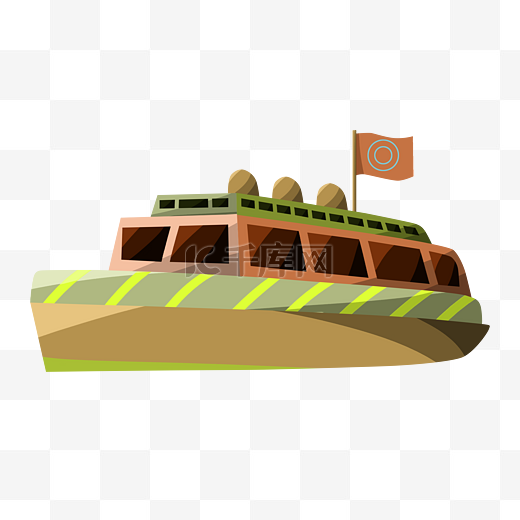 黄色的轮船和旗帜插画图片