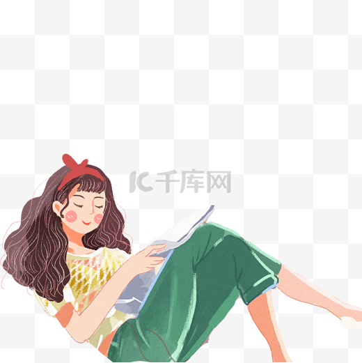 坐着的女孩手绘插画图片