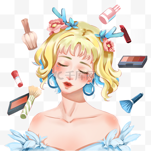 手绘美女化妆品插画图片