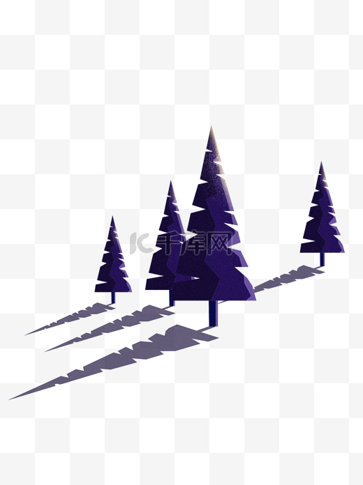 手绘卡通紫蓝色圣诞树云杉和树影图片