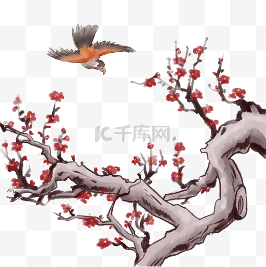 中国风古典手绘花鸟梅花矢量图图片