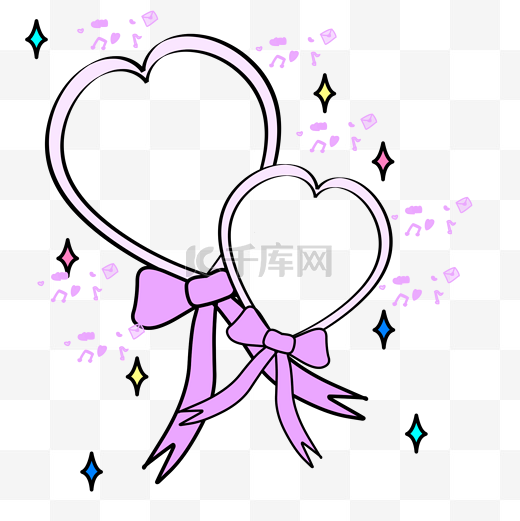 手绘紫色蝴蝶结爱心边框图片