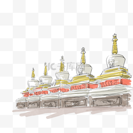 漂亮的西藏塔尔寺插画图片