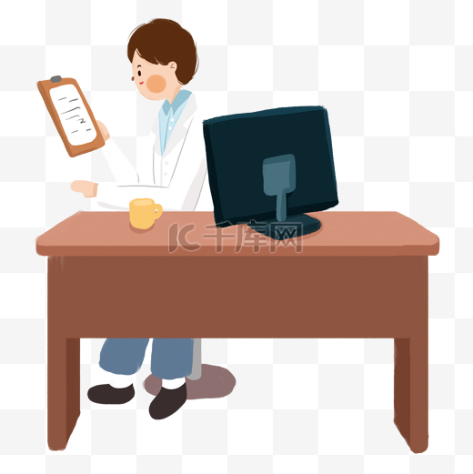 一个在电脑旁边看病历的男医生免抠图图片