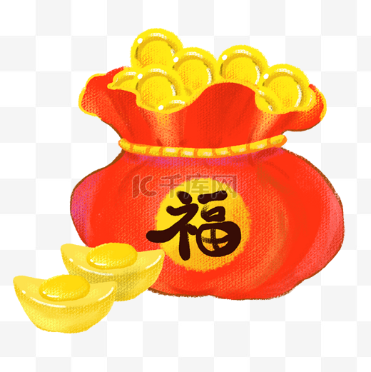 卡通福袋金币插画图片