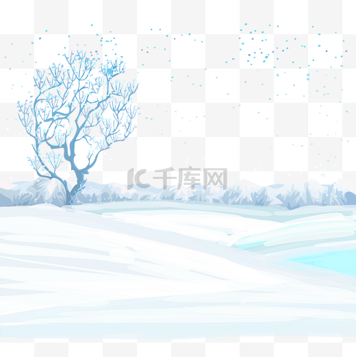 立冬下雪插画树枝手绘大树雪地图片