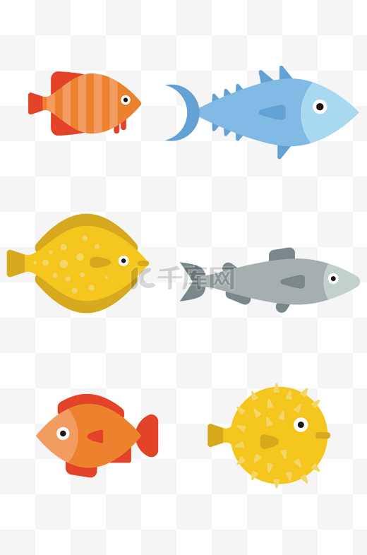 卡通矢量可爱简约撞色鱼类图片