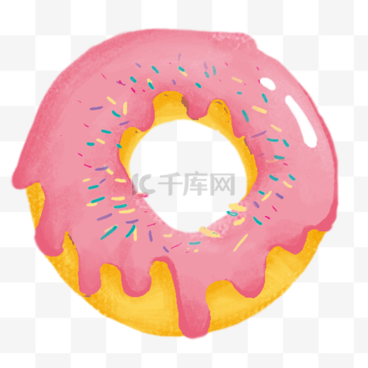 手绘插图粉色美食甜甜圈PNG透图片