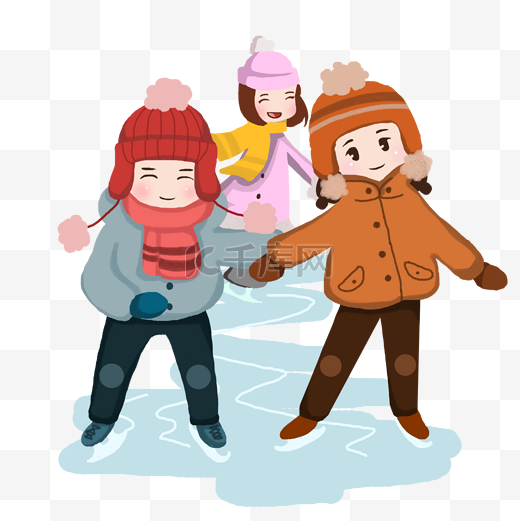 手绘卡通女孩寒假和朋友开心溜冰图片