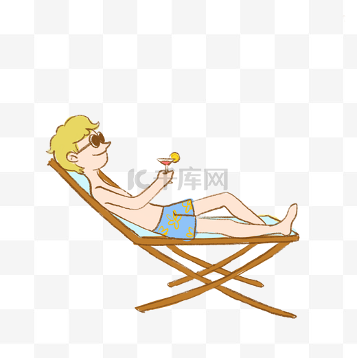 海边度假清新海边风格手绘海边躺椅晒太阳人物下载图片