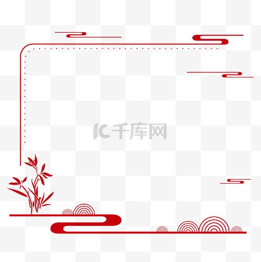 中国风传统红色流云兰花半框矢量免抠边框素材图片