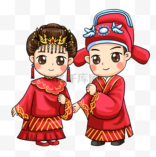 中国风唐装婚礼插画图片