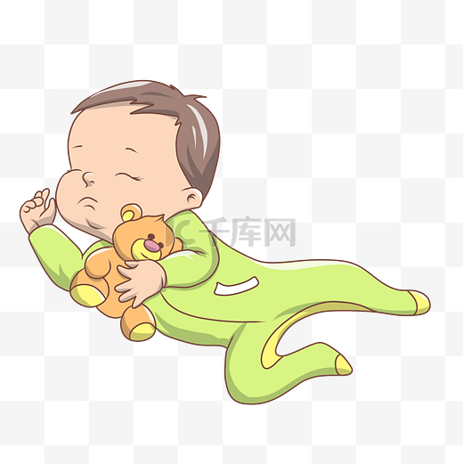 抱着小熊睡觉的宝宝图片