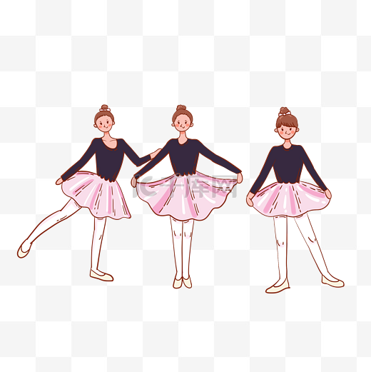 卡通可爱矢量免抠舞蹈培训班跳舞的女学生图片