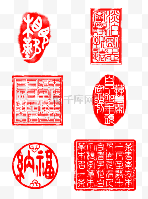 红色中国风古典大印章纹理边框装饰图案图片