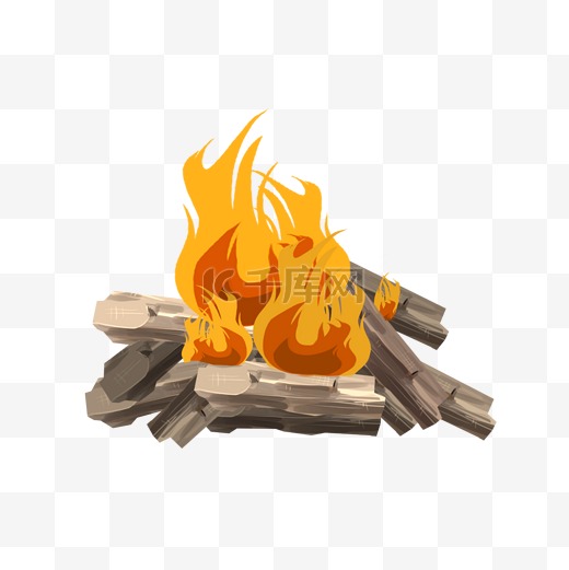 手绘燃烧的木头插画图片