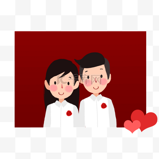 卡通手绘情人节红色结婚照图片