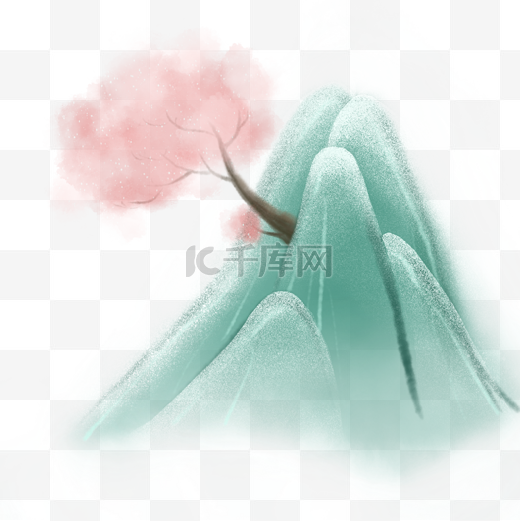 水墨中国风青山红树图片