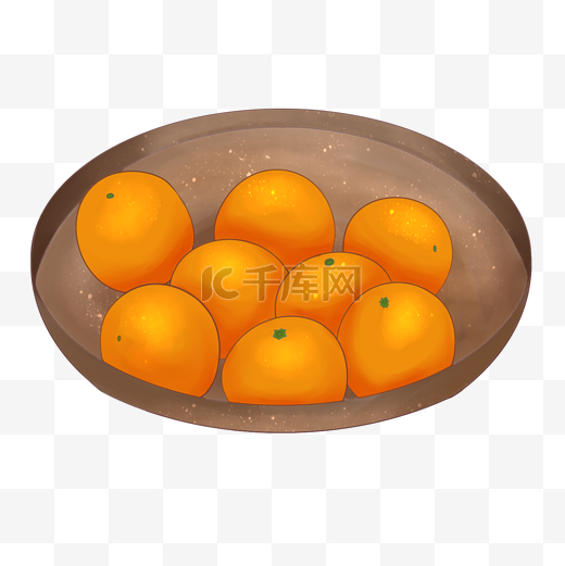 手绘一盘子橘子插画图片