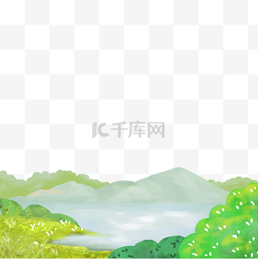 山景湖水风景春光春天PNG装饰绿色海报边框图片