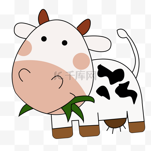 卡通矢量儿童画正在吃草的奶牛图片