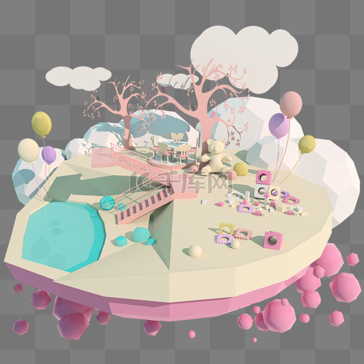 3D粉色梦幻游乐园卡通泳池立体C4D图片