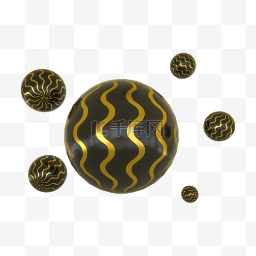 C4D黑金立体圆球PNG元素图片