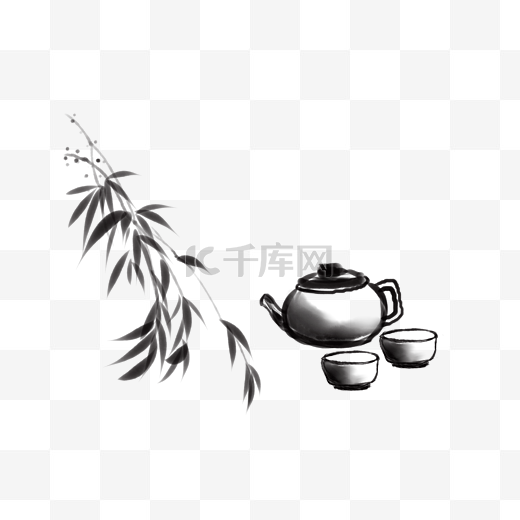 古风茶壶茶杯插画图片