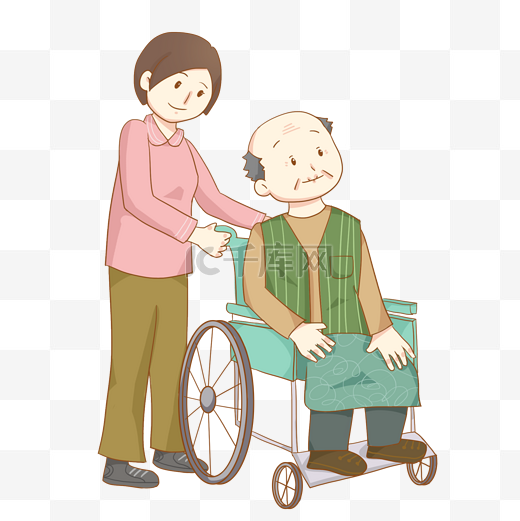 重阳节照顾坐在轮椅上的老人免抠PNG素材图片