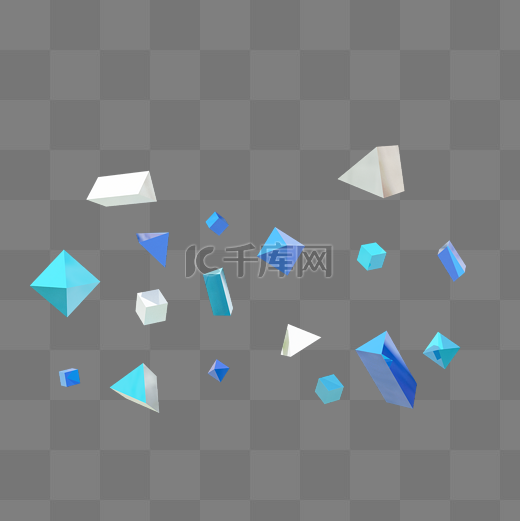 C4D蓝白色方形锥形漂浮颗粒素材图片