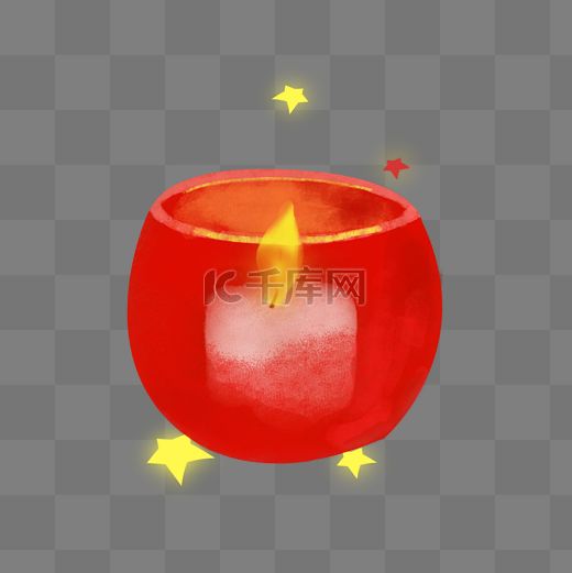节日红色玻璃罩内的蜡烛插画图片