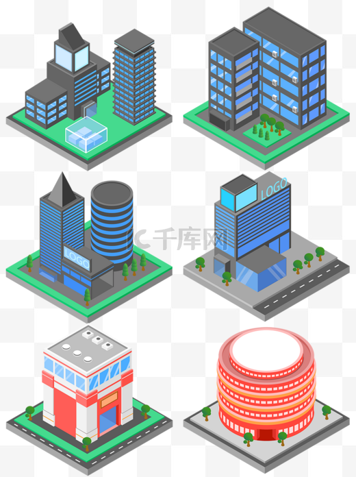 2.5D立体城市街道建筑元素可商用套图图片