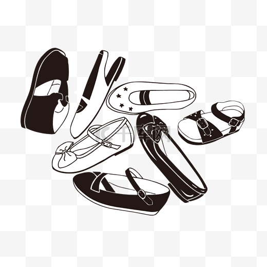 各种款式的黑白色的鞋子图片