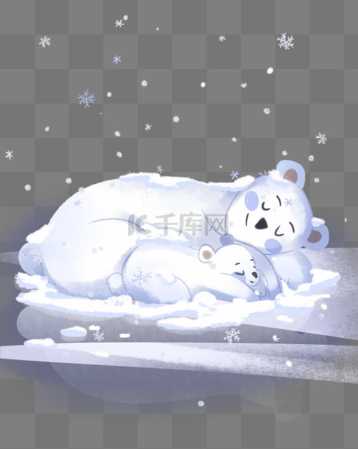 冬天可爱北极熊拥抱睡觉手绘免抠素材图片